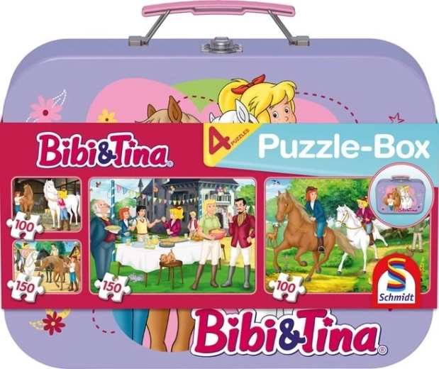 Bibi & Tina 4-in-1 Puzzle in a Tin Suitcase (100 and 150 pieces)
