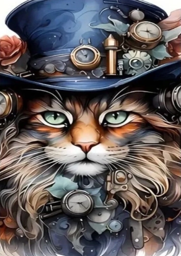 Диамантено рисуване – стиймпънк котка 30 × 40 см