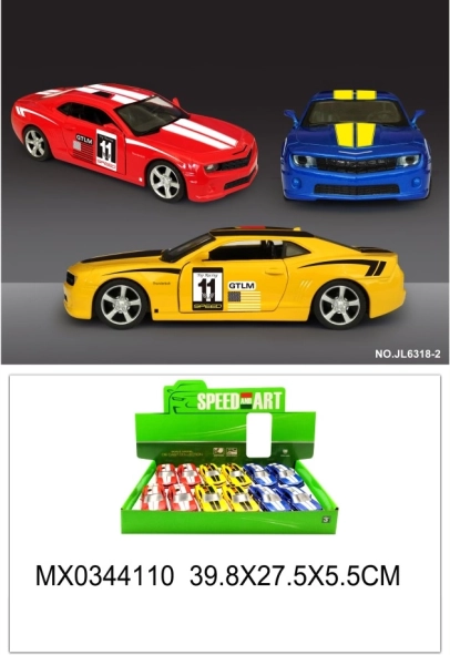 Metal sports car with opening doors and pull-back function