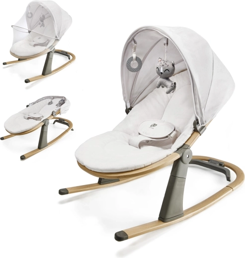 Детско шезлонгче и люлка Kinderkraft Elsu Grey до 9 кг със сенник и играчки