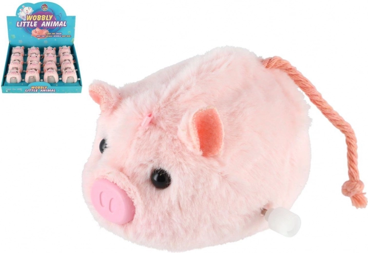 Wind-up plush piglet with key 8 cm