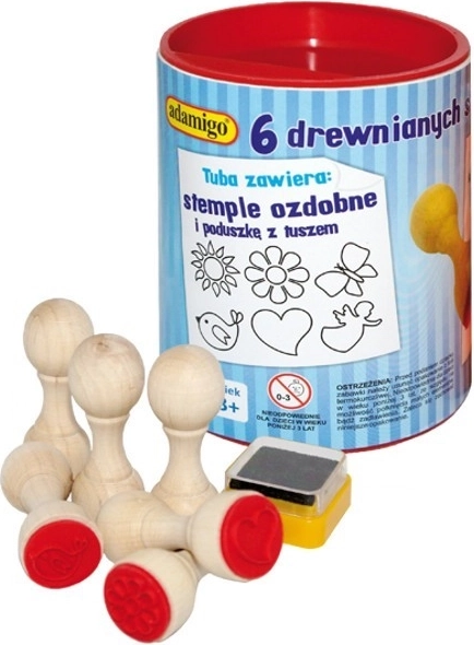 Set of 6 Wooden Decorative Stamps with Ink Pad