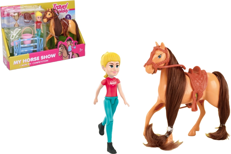 Horse Riding Competition Set with Brown Horse and Figure