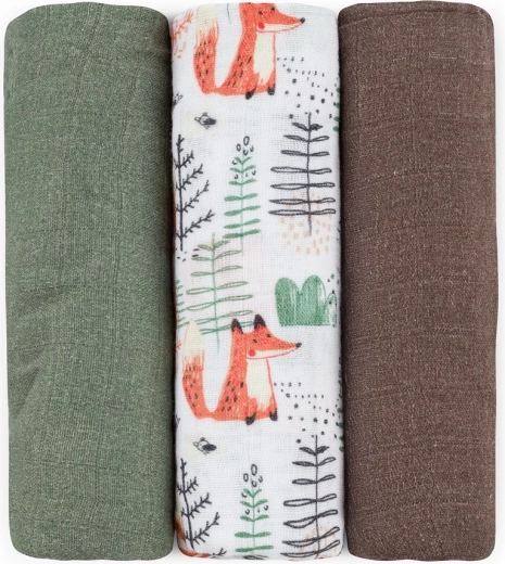 Бамбукови муселинови пелени Petite&Mars Moussy Forest Fox, 3 бр., 68 × 68 см