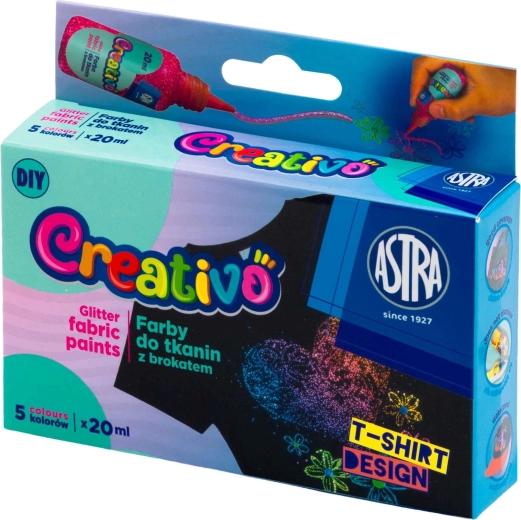 Текстилни бои с брокат 5×20 ml ASTRA CREATIVO