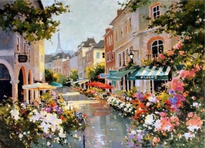 Norimpex Paint by Numbers Paris Street in Flowers 40 × 50 cm