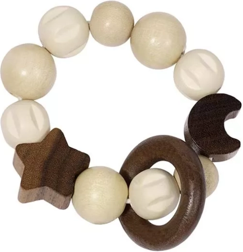 Heimess nature wooden rattle moon and star with ring