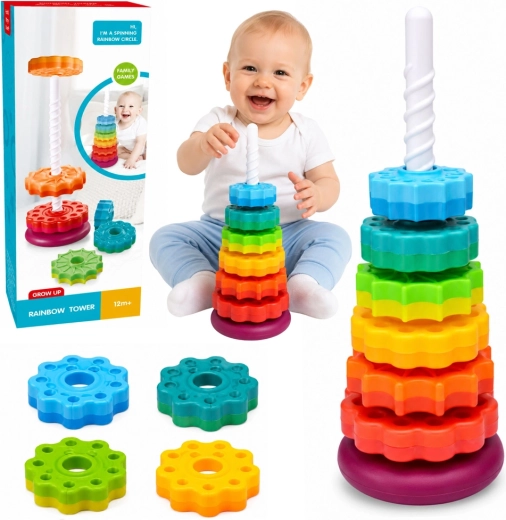 Rainbow Spinning Stacking Tower for Kids 36 cm