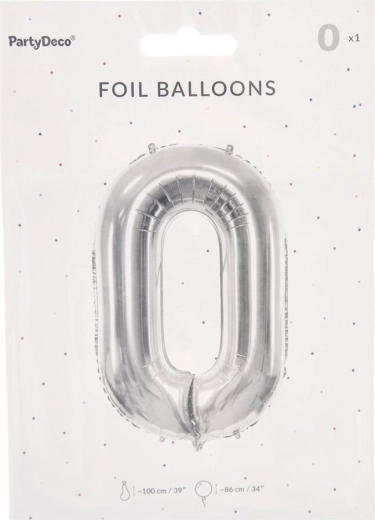 Silver foil number balloon 0, 86 cm