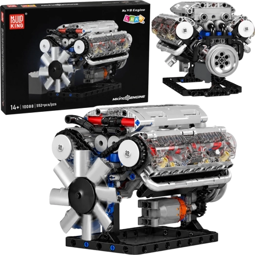 Конструктор механичен V8 двигател с подвижни бутала (552 части)