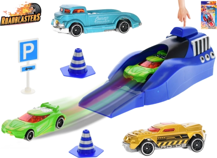 Roadblasters spring-launch car set with traffic signs, 3 pcs