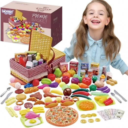 Пикник кошница Woopie с плодове, зеленчуци и fast food, XXL комплект 103 части