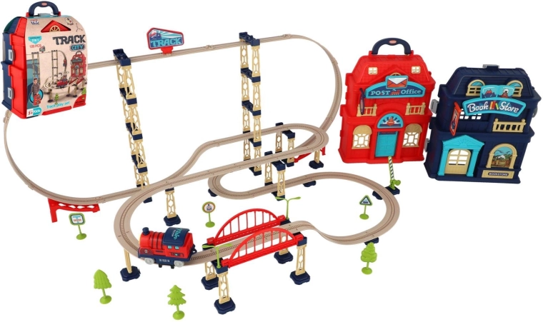 Track City Train Set in Carry Case – 120 Pieces with Battery-Powered Train