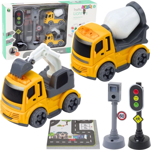 Kids’ traffic light set with speed camera, play mat and construction vehicles with lights and sounds