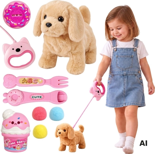 WOOPIE Interactive Brown Puppy on a Leash with Accessories