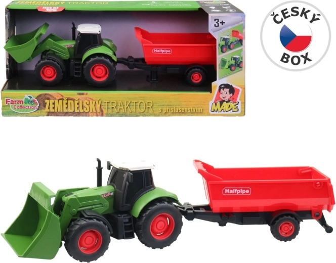 Farm Collection tractor with trailer, pull-back motor with light and sound 30 cm (1:32)