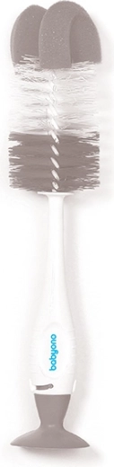 BabyOno 2-in-1 bottle and teat cleaning brush with suction cup, grey