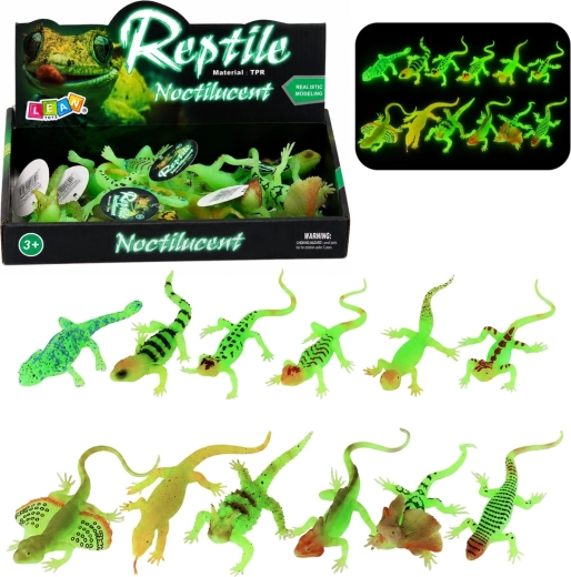 Glow-in-the-dark fluorescent rubber lizard figurine, 15 cm