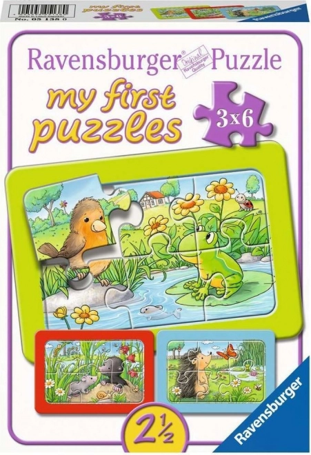 Пъзел Ravensburger „Животни в градината“ 3x6 части