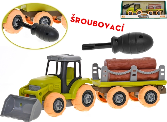 Screw-together tractor with trailer and logs 28 cm