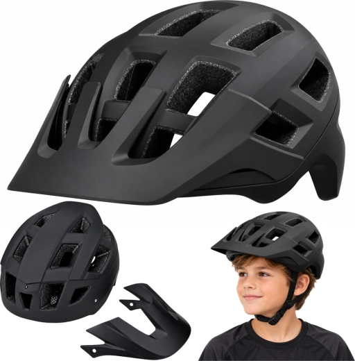 Black MTB Cycling Helmet with Adjustable Fit and Removable Visor