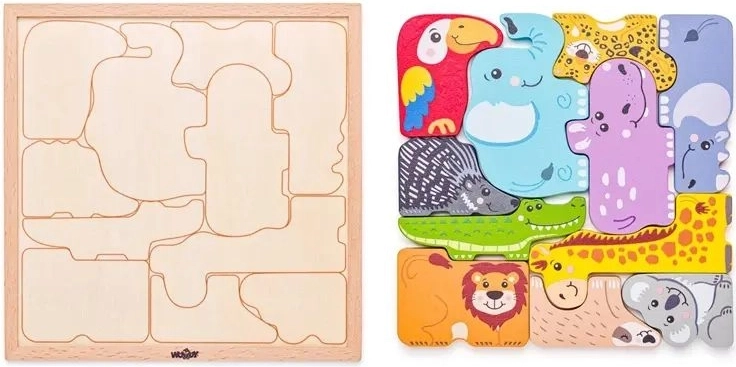 Colorful animals in a wooden frame