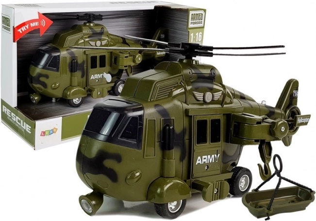 Military rescue helicopter 1:16 with lights, sounds and hook