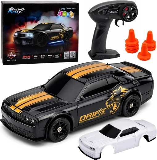 Спортна RC дрифт кола 4WD с жироскоп 2,4 GHz 1:43 черна