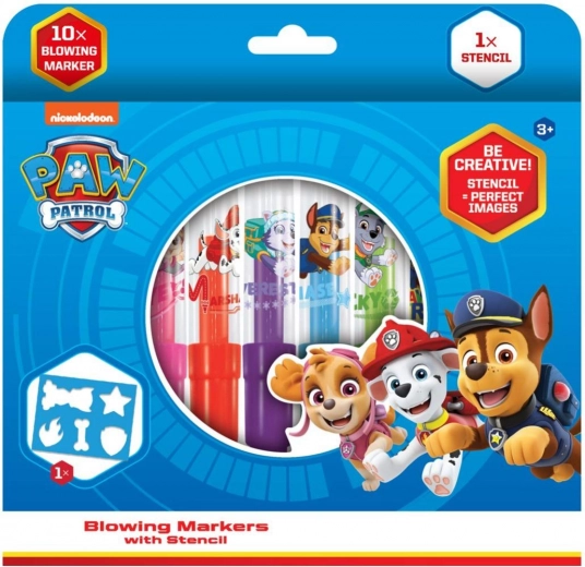 Blow Pens with PAW PATROL stencil, 10 pcs, box 20 × 19 cm