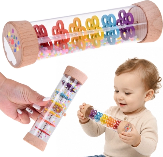 Rain stick – sensory rattle (wooden tube with beads, rustling sound)