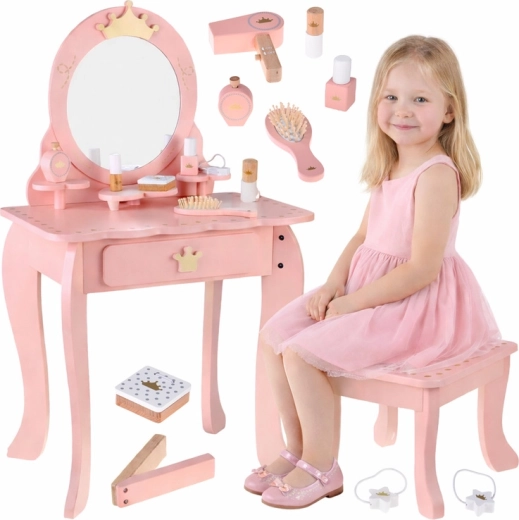 Wooden royal dressing table with mirror, stool and accessories