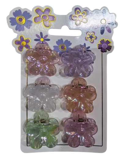 Pink set of flower-shaped hair clips – pastel mix (6 pcs)