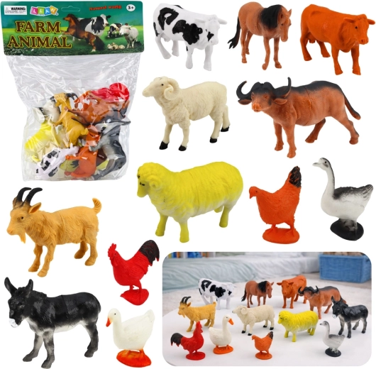 Set of Farm Animals Figurines, 12 pcs