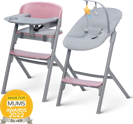 Kinderkraft Select комплект столче за хранене Livy aster pink с шезлонг Calmee