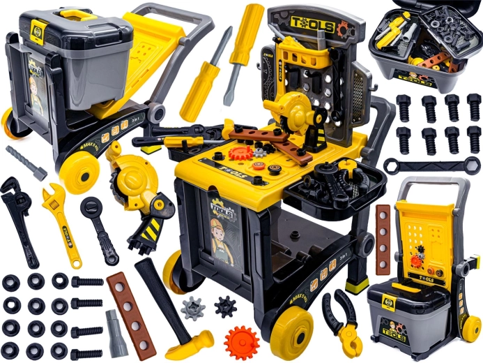 Kids' workshop 3-in-1 with tools (table, trolley and suitcase) – discounted due to damaged packaging