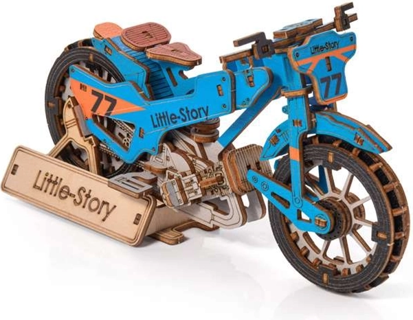 Little Story 3D дървен пъзел Speedway Bike син