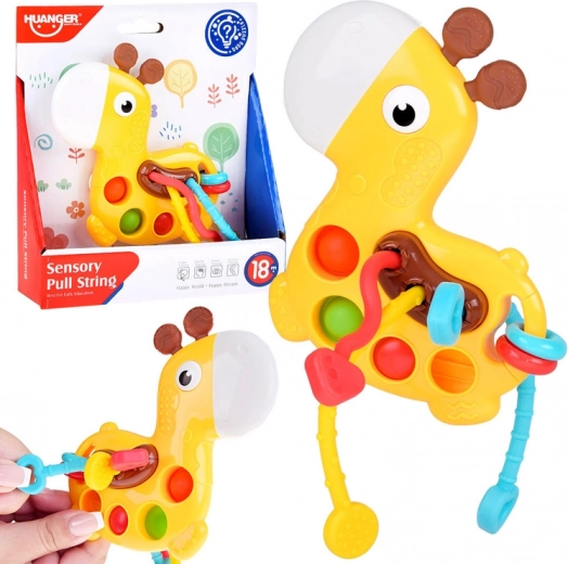 Сензорна играчка 3 в 1 жирафче с плъзгащи елементи и pop it