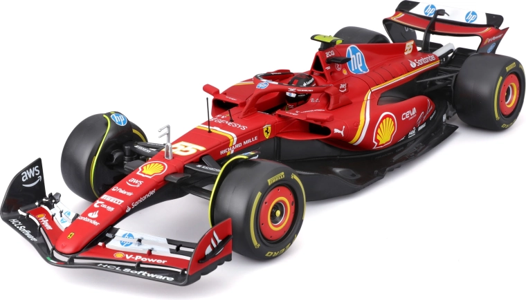 Модел на болид от Формула 1 Ferrari SF-24 1:18 с пилота Карлос Сайнц от Bburago