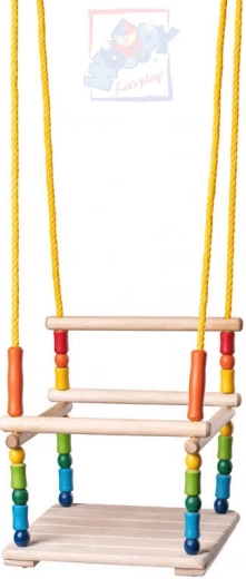 Woody wooden hanging swing with safety rail