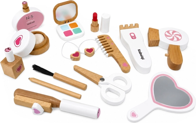 16-piece wooden set for beauty salon pretend play