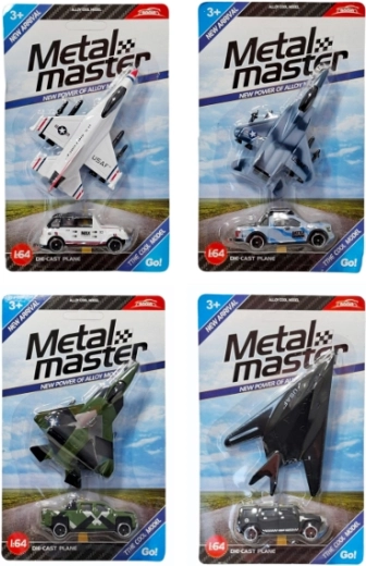 Military airplane and off-road car set 1:64