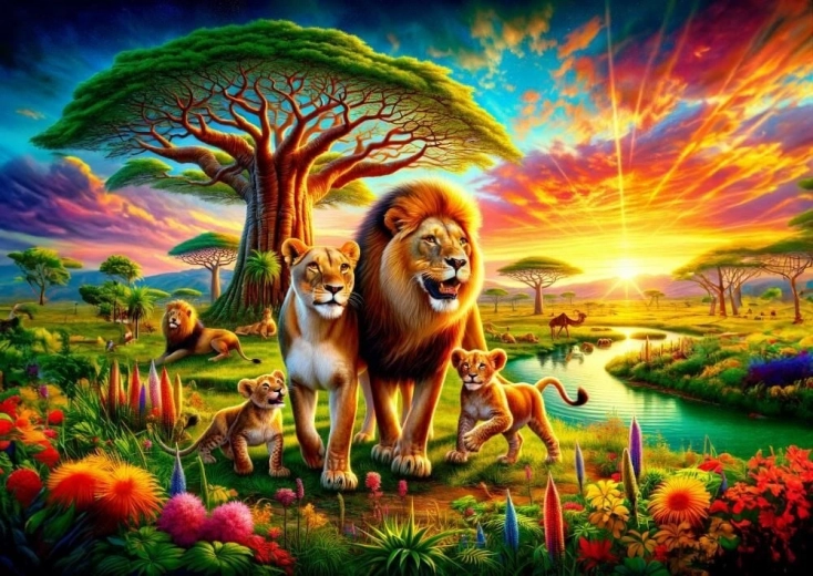 Puzzle with Lion Family Motif 200 Pieces