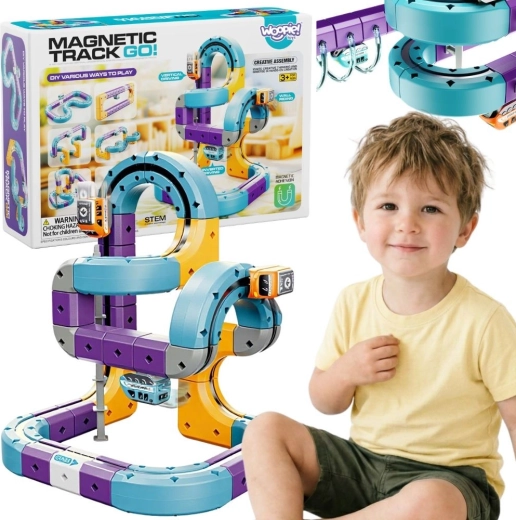 Woopie magnetic construction set – railway track with attraction effect, 54 pieces