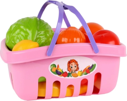 Пазарска кошница с комплект хранителни продукти – плодове и зеленчуци, оранжева