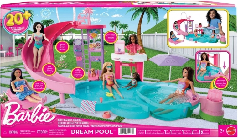 Barbie Басейн на мечтите – игрален комплект с тобоган, джакузи и снек бар