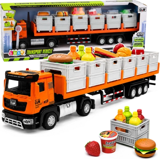 Battery-Powered Transport Truck with Trailer and Food 1:40 Orange