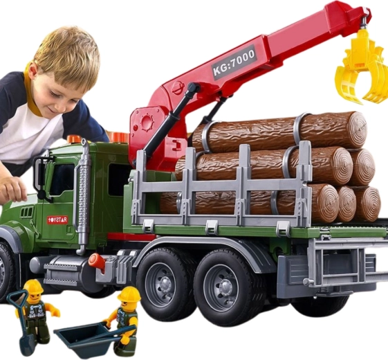 Truck with Crane for Transporting Wood with Light and Sound Effects
