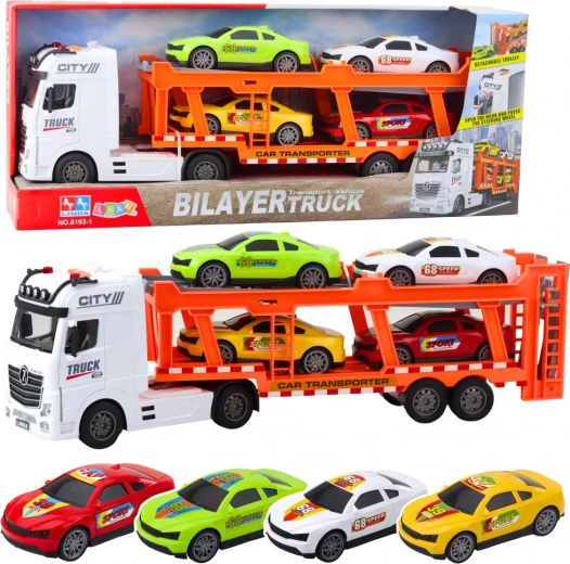 Tow truck set with 4 cars, lights and sounds