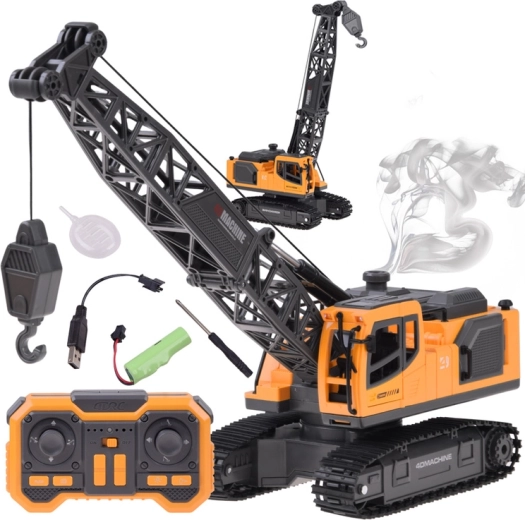 Remote-controlled tracked crane with movable boom, hook, and smoke effect - 1 piece