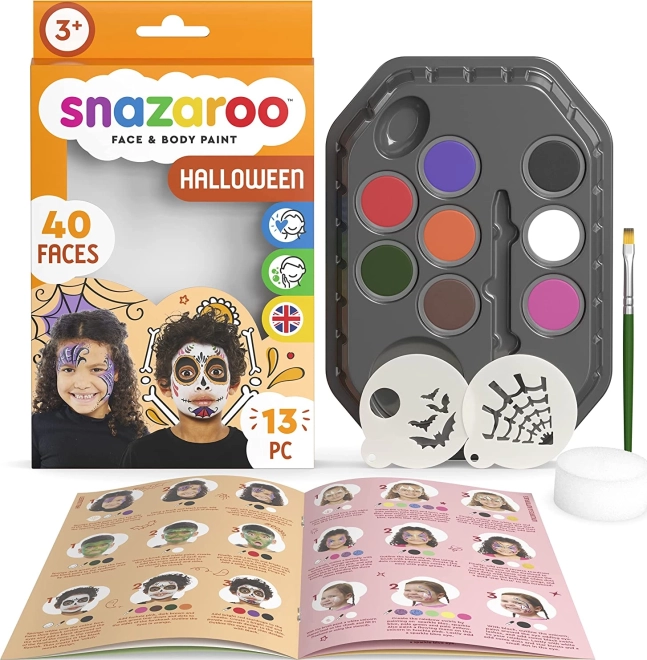 Snazaroo комплект 8 цвята за лице и тяло с шаблони за Хелоуин